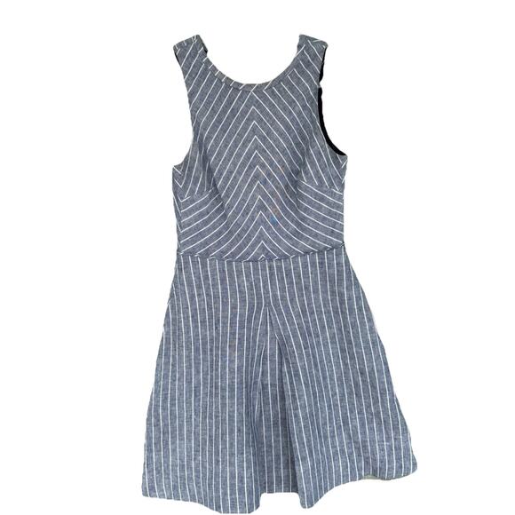 J‎ Crew 100% Linen Sleeveless Pleated Mini Dress Size 4 Lined Blue Summer - Picture 2 of 11